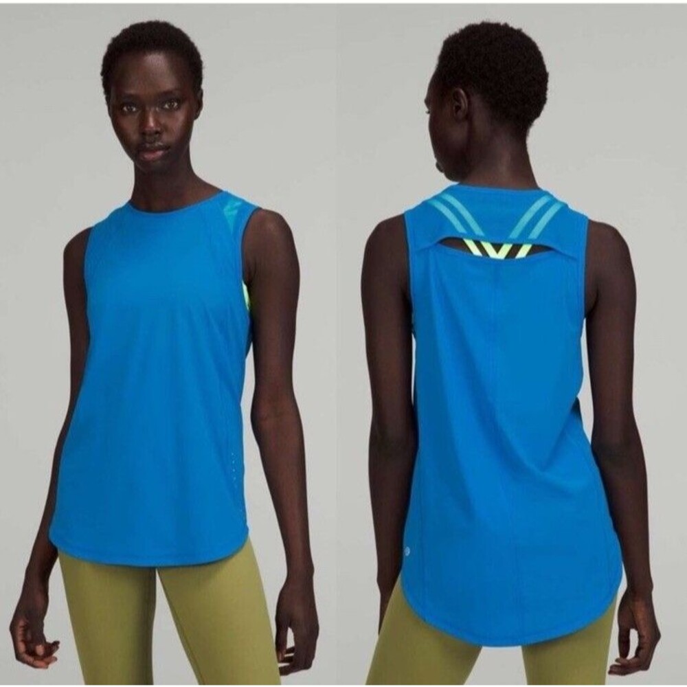 Lululemon Sculpt Tank Top Size 8? Poolside Blue Mesh Gym Activewear Running